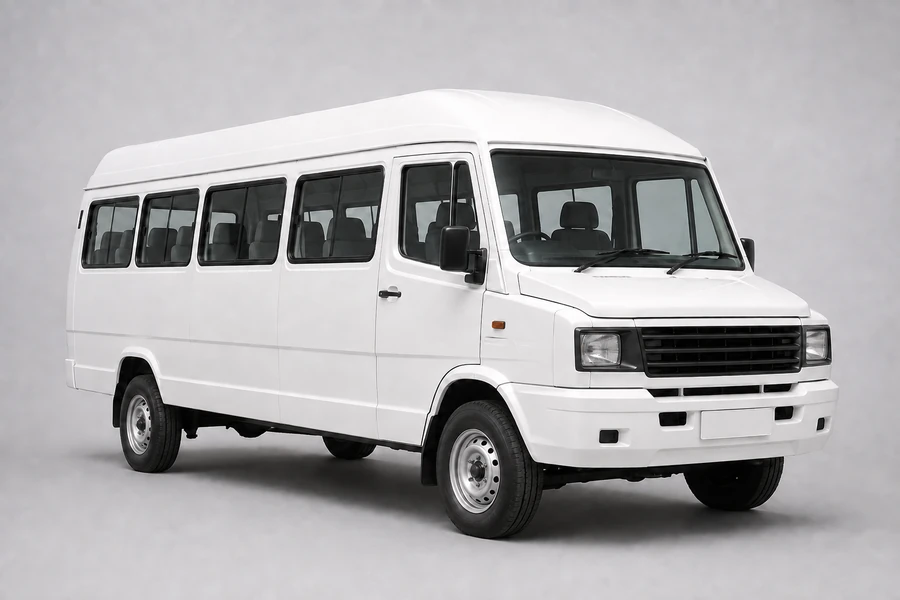 Representative white Tempo Traveller for group tours